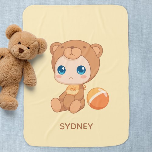 Baby Boy Girl Bear Jumpsuit Custom Name Yellow Baby Blanket