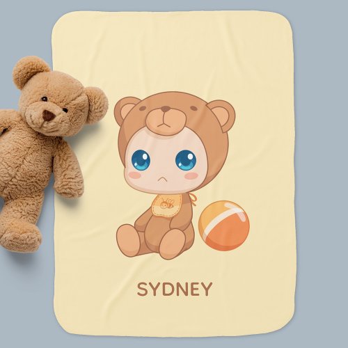Baby Boy Girl Bear Jumpsuit Custom Name Yellow Baby Blanket