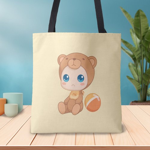 Baby Boy Girl Bear Jumpsuit on Yellow Tote Bag