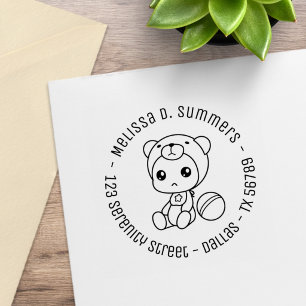 Baby Boy Girl Bear Jumpsuit Round Address 2 Rubber Stamp