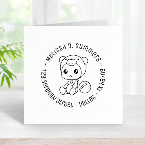 Baby Boy Girl Bear Jumpsuit Round Address 2 Rubber Stamp