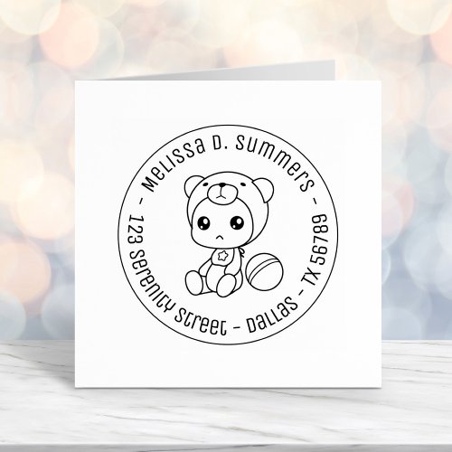 Baby Boy Girl Bear Jumpsuit Round Address Self_inking Stamp