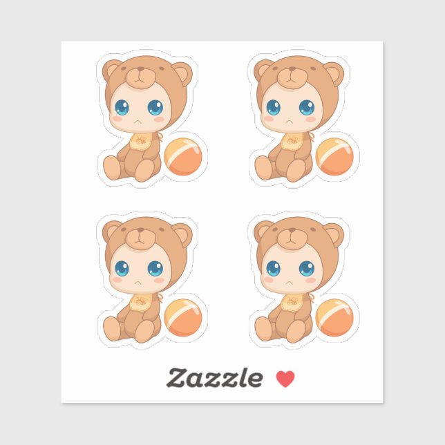 Baby Boy Girl Bear Jumpsuit Set of 4 Sticker (Sheet)