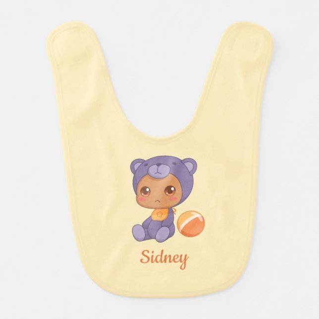 Baby Boy Girl Bear Jumpsuit Yellow Dark Bib (Front)