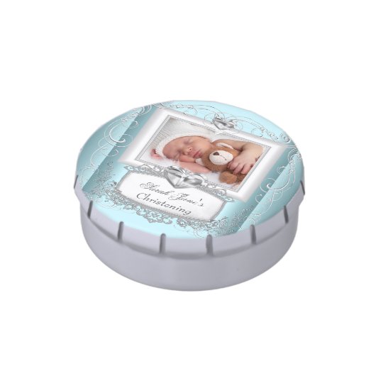Baby Boy Girl Blue Christening Baptism Cross Favor Jelly Belly Candy Tin (Side)