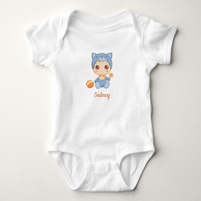 Baby Boy Girl Cat Custom Name Baby Bodysuit (Front)