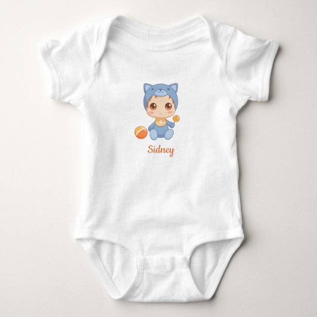 Baby Boy Girl Cat Custom Name Bodysuit (Front)