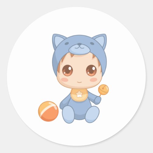Baby Boy Girl Cat Jumpsuit Classic Round Sticker