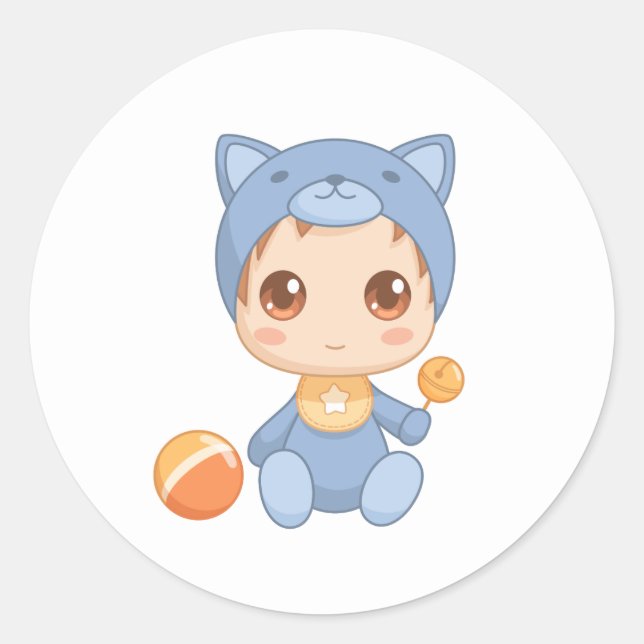 Baby Boy Girl Cat Jumpsuit Classic Round Sticker (Front)