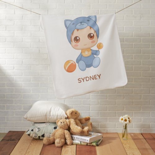 Baby Boy Girl Cat Jumpsuit Custom Name Baby Blanket