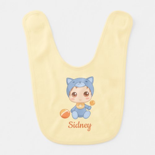 Baby Boy Girl Cat Jumpsuit Custom Name Yellow Baby Bib