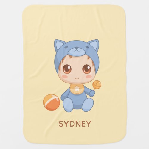 Baby Boy Girl Cat Jumpsuit Custom Name Yellow Baby Blanket