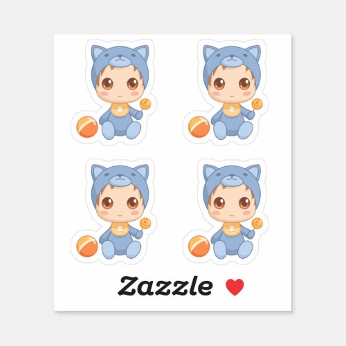 Baby Boy Girl Cat Jumpsuit Set of 4 Sticker