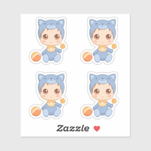 Baby Boy Girl Cat Jumpsuit Set of 4 Sticker