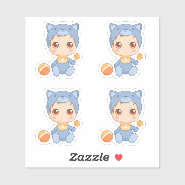 Baby Boy Girl Cat Jumpsuit Set of 4 Sticker (Sheet)