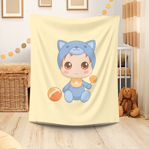 Baby Boy Girl Cat Jumpsuit Yellow Fleece Blanket