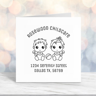 Baby Boy Girl Childcare Daycare Address 3 Self-inking Stamp