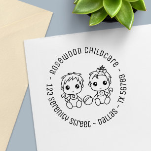 Baby Boy Girl Childcare Daycare Round Address Self-inking Stamp