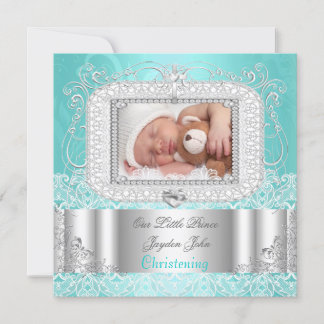 Baby Boy girl Christening Baptism teal Announcement
