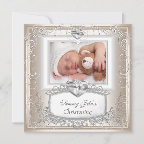 Baby Boy Girl Cream Christening Baptism Cross Invitations