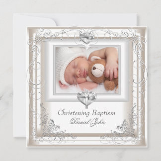 Baby Boy Girl Cream Christening Baptism Cross Invitation