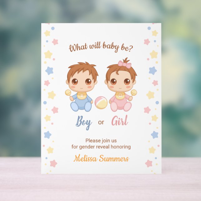 Baby Boy Girl Gender Reveal Party Acrylic Sign (Neutral)