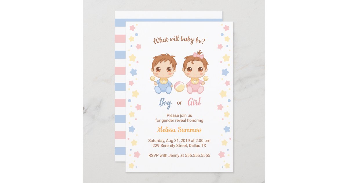 Baby Boy Girl Gender Reveal Party Invitation