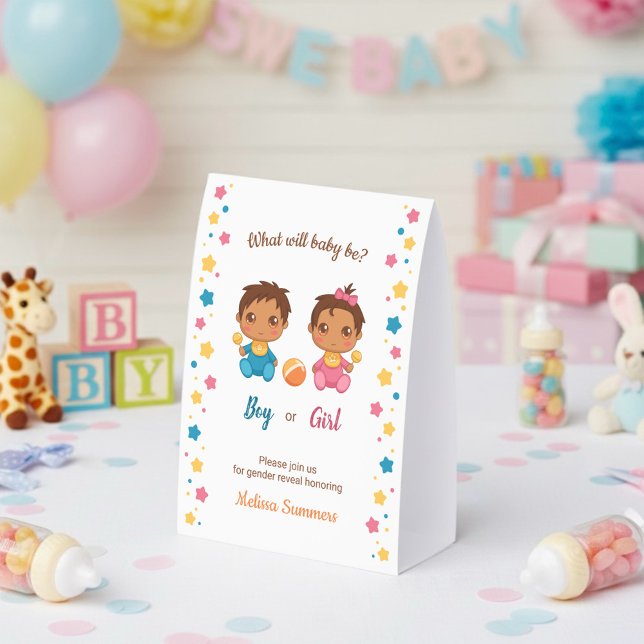 Baby Boy Girl Gender Reveal Party Paper Table Tent (Creator Uploaded)