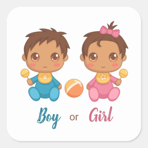 Baby Boy Girl Gender Reveal Square Sticker