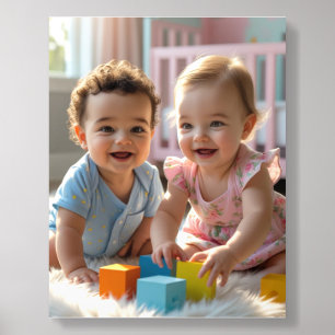Baby Boy & Girl Giggling Acrylic Photo Tile
