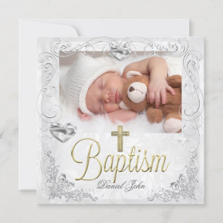 Baby Boy Girl Gold Christening Baptism Cross 3 Announcement