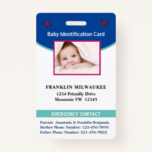 Baby Boy Girl Photo ID Identification Card Custom Badge