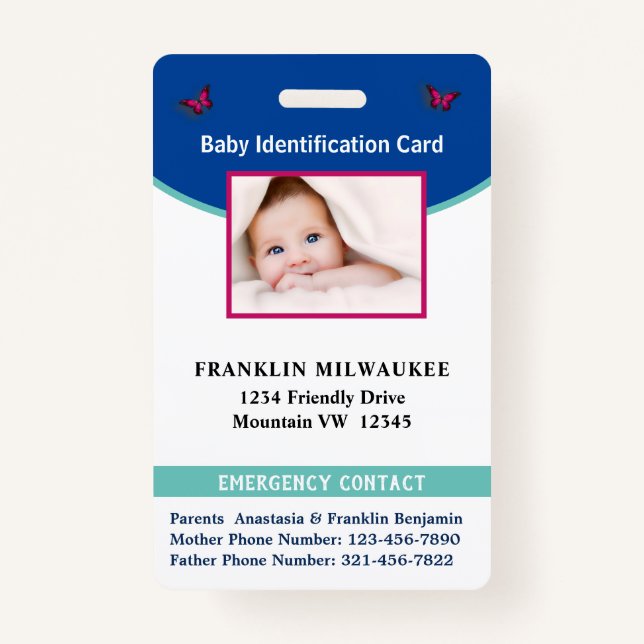 Baby Boy Girl Photo ID Identification Card Custom Badge (Front)