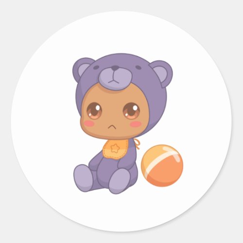 Baby Boy Girl Purple Bear Jumpsuit Classic Round Sticker