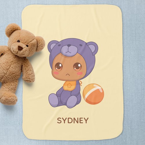 Baby Boy Girl Purple Bear Jumpsuit Custom Name 2 Baby Blanket