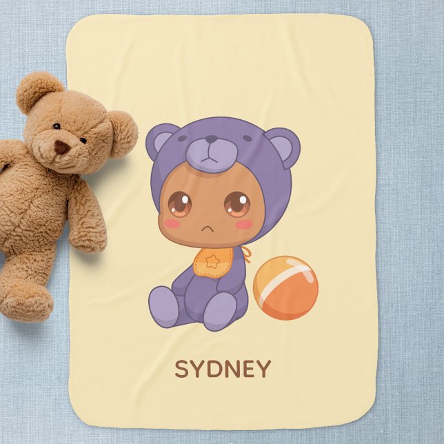 Baby Boy Girl Purple Bear Jumpsuit Custom Name 2 Baby Blanket (Creator Uploaded)
