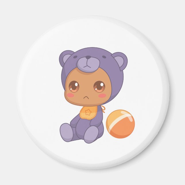 Baby Boy Girl Purple Bear Jumpsuit Magnet (Front)