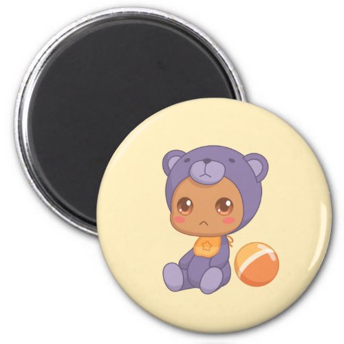 Baby Boy Girl Purple Bear Jumpsuit on Yellow Magnet
