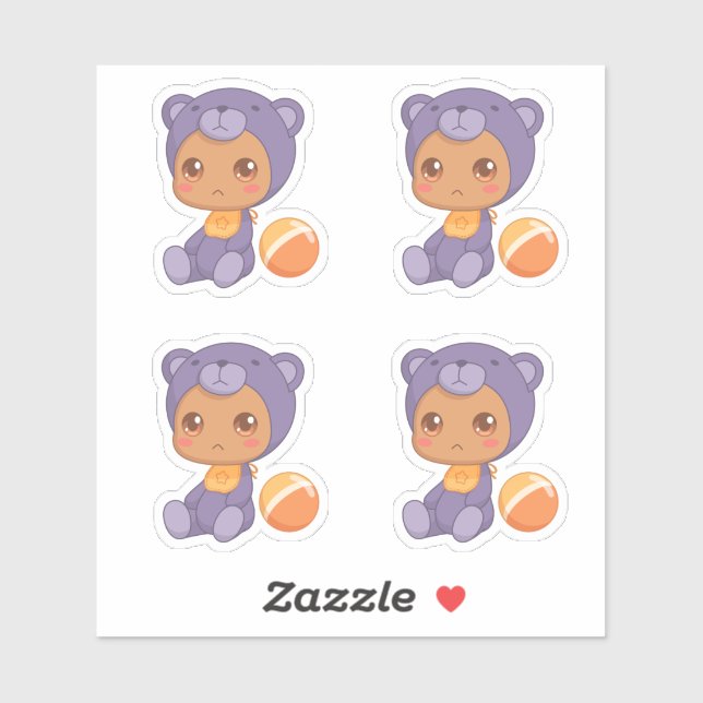Baby Boy Girl Purple Bear Jumpsuit Set 4 Sticker (Sheet)