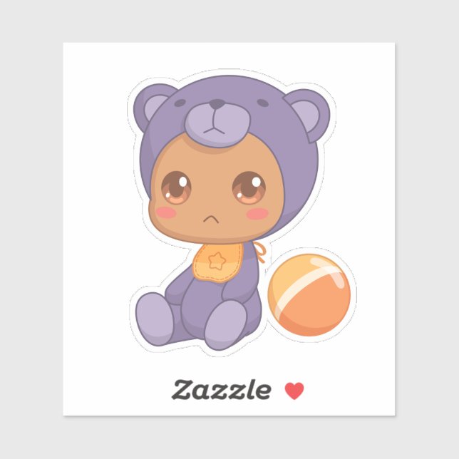 Baby Boy Girl Purple Bear Jumpsuit Sticker (Sheet)