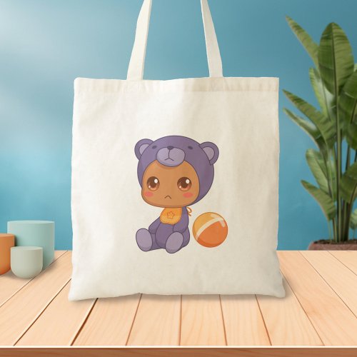 Baby Boy Girl Purple Bear Jumpsuit Tote Bag