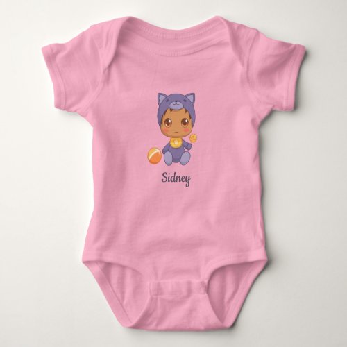 Baby Boy Girl Purple Cat Custom Name Baby Bodysuit