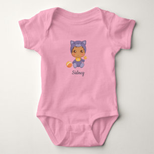 Baby Boy Girl Purple Cat Custom Name Bodysuit