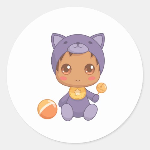 Baby Boy Girl Purple Cat Jumpsuit Classic Round Sticker