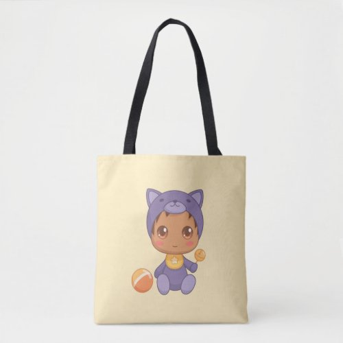 Baby Boy Girl Purple Cat Jumpsuit on Yellow Tote Bag
