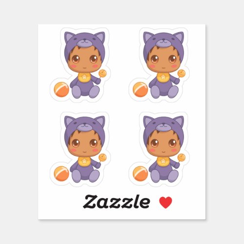 Baby Boy Girl Purple Cat Jumpsuit Set 4 Sticker
