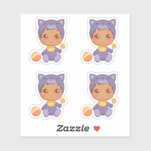 Baby Boy Girl Purple Cat Jumpsuit Set 4 Sticker