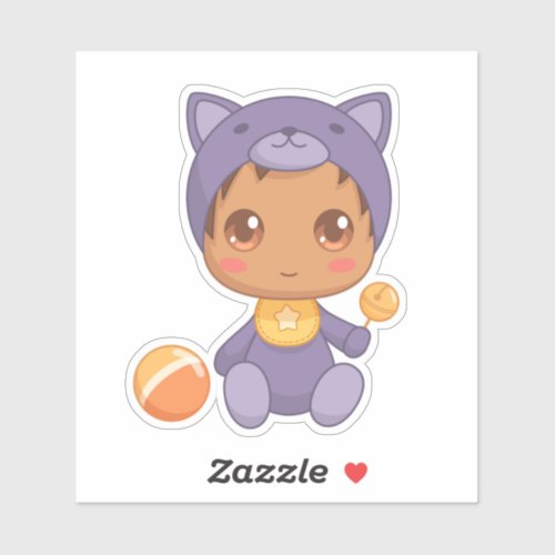 Baby Boy Girl Purple Cat Jumpsuit Sticker