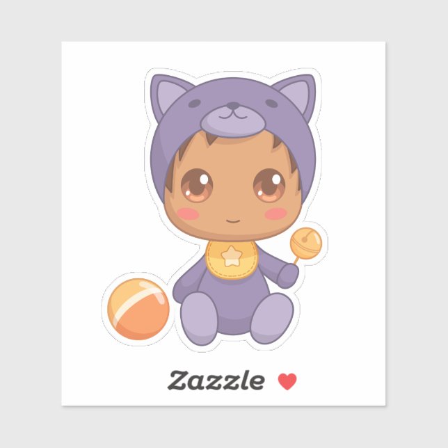 Baby Boy Girl Purple Cat Jumpsuit Sticker (Sheet)
