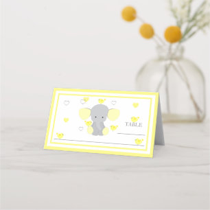 Baby Boy Girl Shower Yellow Elephant Table Place Card